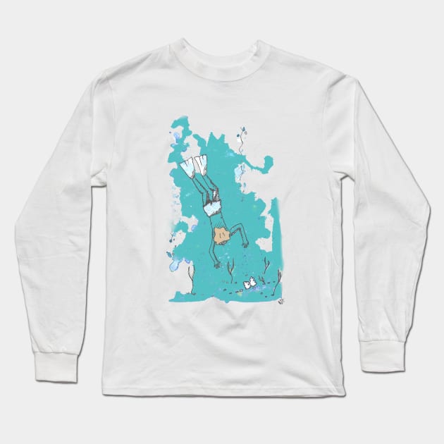 Diver boy Long Sleeve T-Shirt by NitArtCafe